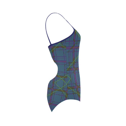 Neon plaid 80's style design Strap Swimsuit ( Model S05)