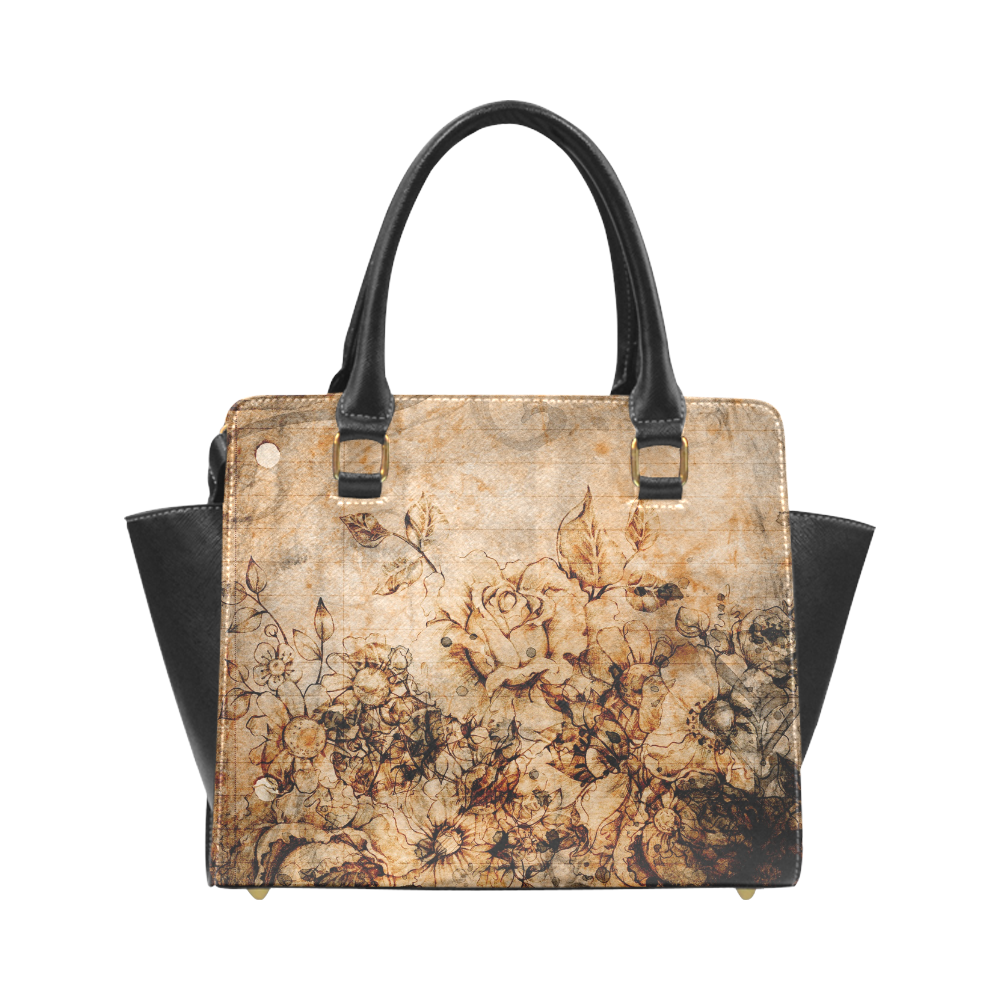 Flower Paper 4 Rivet Shoulder Handbag (Model 1645)