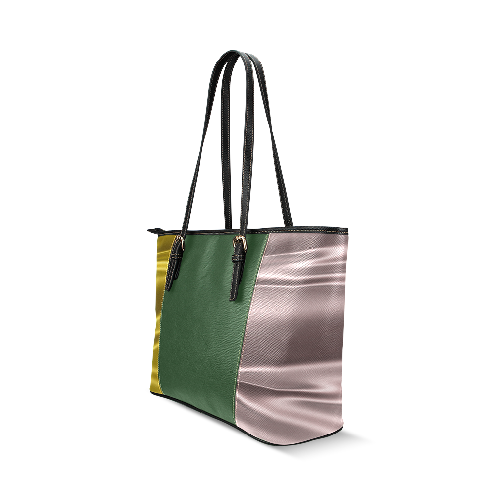 Lilac and gold satin 3D texture Green Center Version Leather Tote Bag/Small (Model 1640)