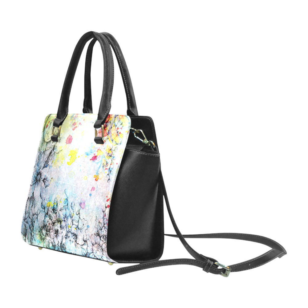 Flowers Wild Rivet Shoulder Handbag (Model 1645)