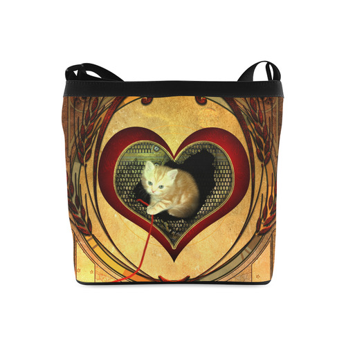 Cute kitten on a heart Crossbody Bags (Model 1613)