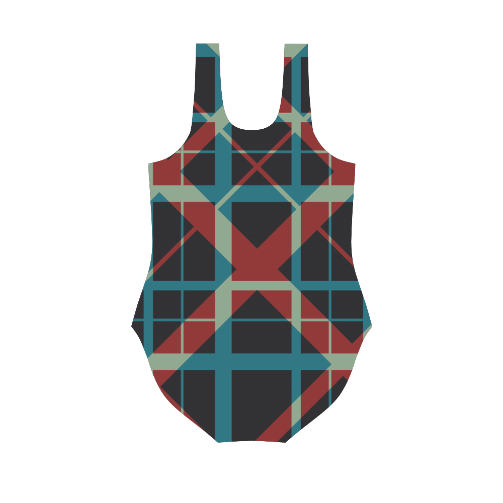 Plaid I Hipster style plaid pattern Vest One Piece Swimsuit (Model S04)