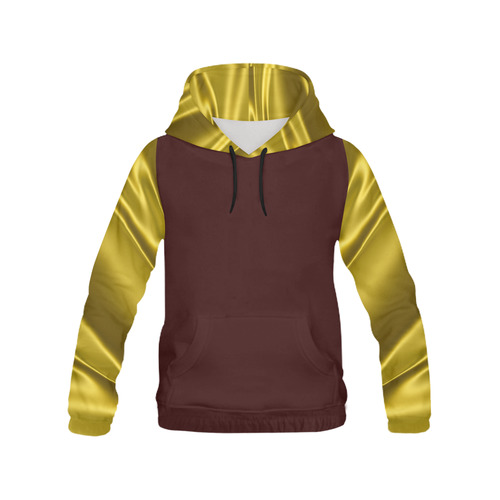Gold satin 3D texture Maroon Version All Over Print Hoodie for Women (USA Size) (Model H13)