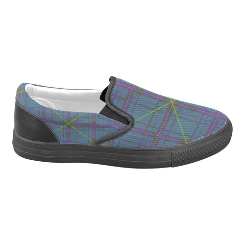Neon plaid 80's style design Women's Unusual Slip-on Canvas Shoes (Model 019)