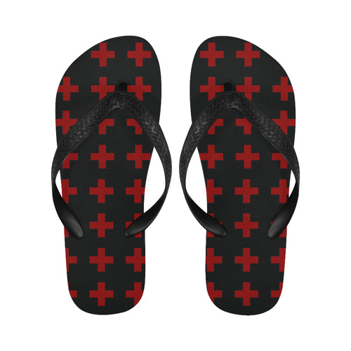 Punk Rock style Red Crosses Pattern design Flip Flops for Men/Women (Model 040)