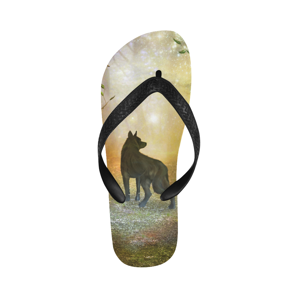 Awesome wolf in the night Flip Flops for Men/Women (Model 040)