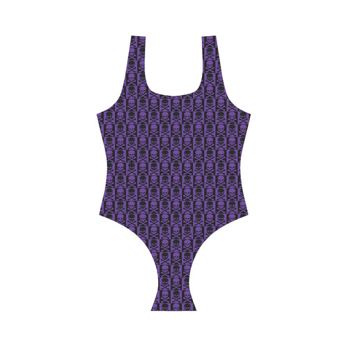 Gothic style Purple and Black Skulls Vest One Piece Swimsuit (Model S04)