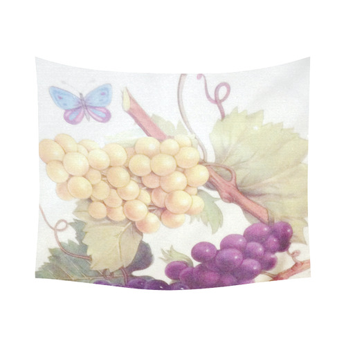 Purple Grapes Butterflies Vintage Floral Cotton Linen Wall Tapestry 60"x 51"
