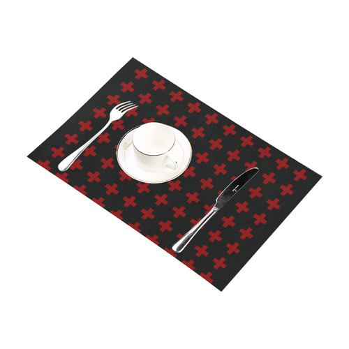 Punk Rock style Red Crosses Pattern Rock style design Placemat 12’’ x 18’’ (Set of 2)