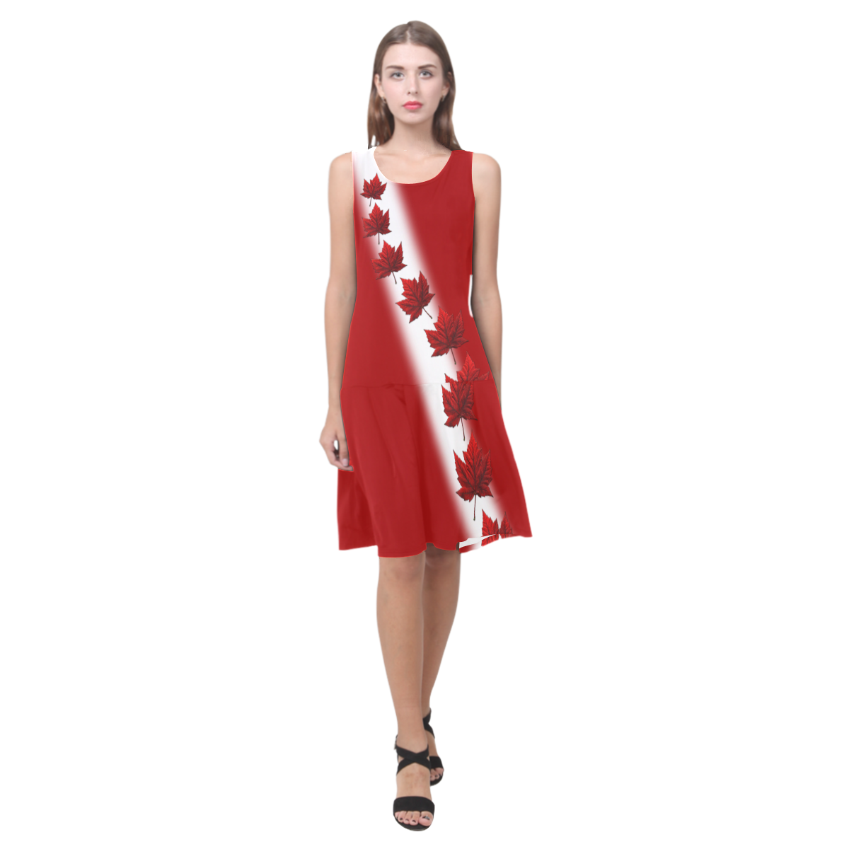 Canada Flag Dresses Canada Dresses Sleeveless Splicing Shift Dress(Model D17)