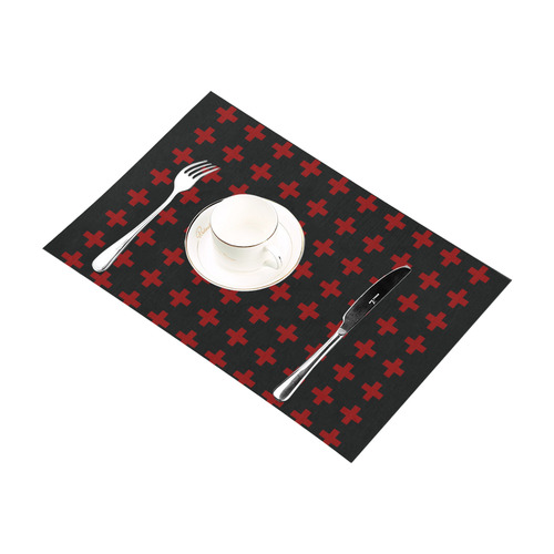 Punk Rock style Red Crosses Pattern design Rock style Placemat 12’’ x 18’’ (Set of 4)