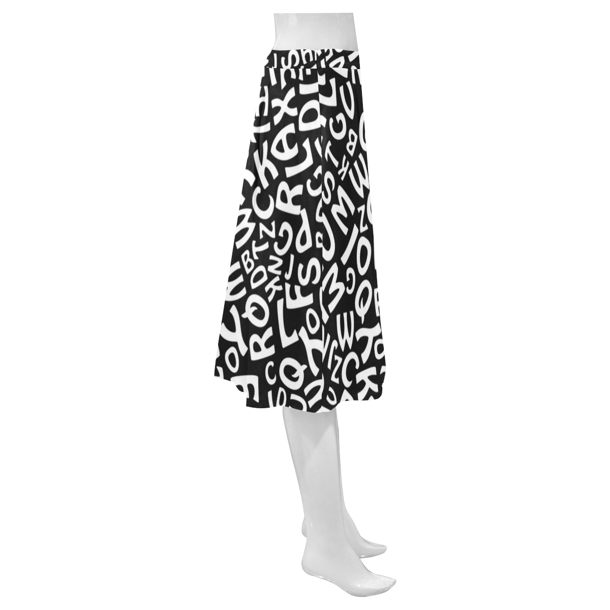 Alphabet Black and White Letters Mnemosyne Women's Crepe Skirt (Model D16)