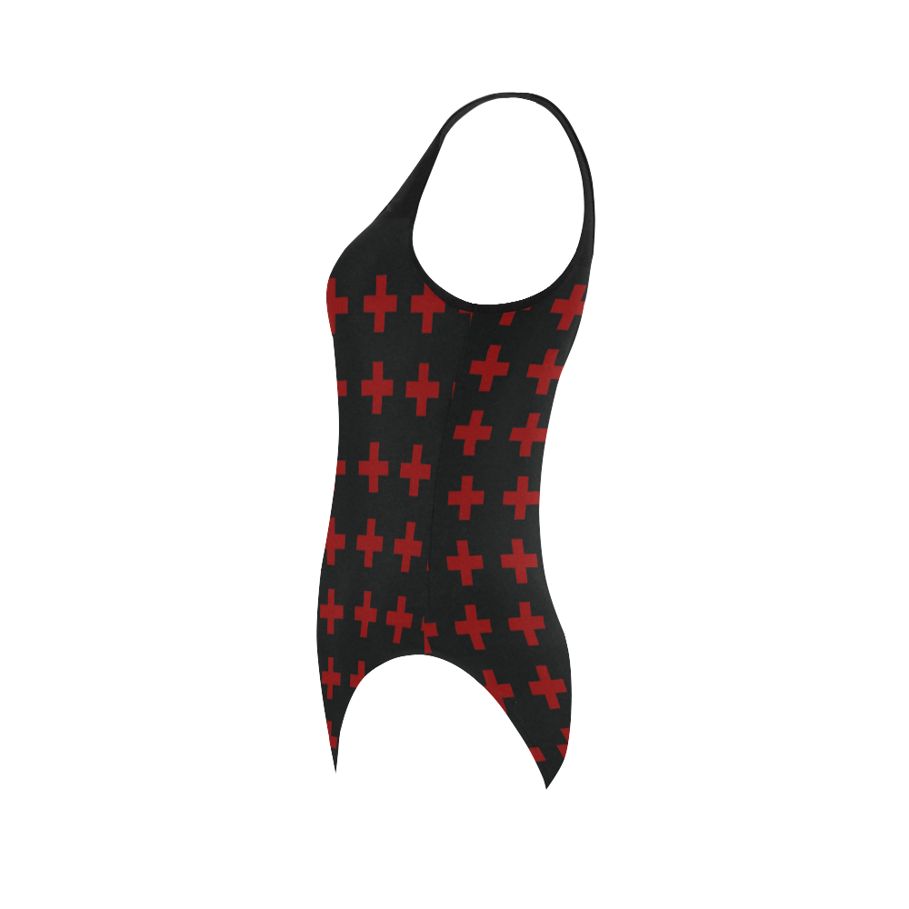 Punk Rock style Red Crosses Pattern design Rock style Vest One Piece Swimsuit (Model S04)