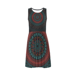 red with green mandala circular Sleeveless Ice Skater Dress (D19)