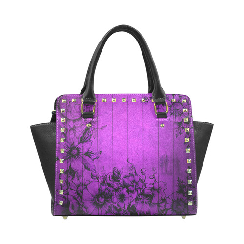 Purple Wall Flowers Rivet Shoulder Handbag (Model 1645)