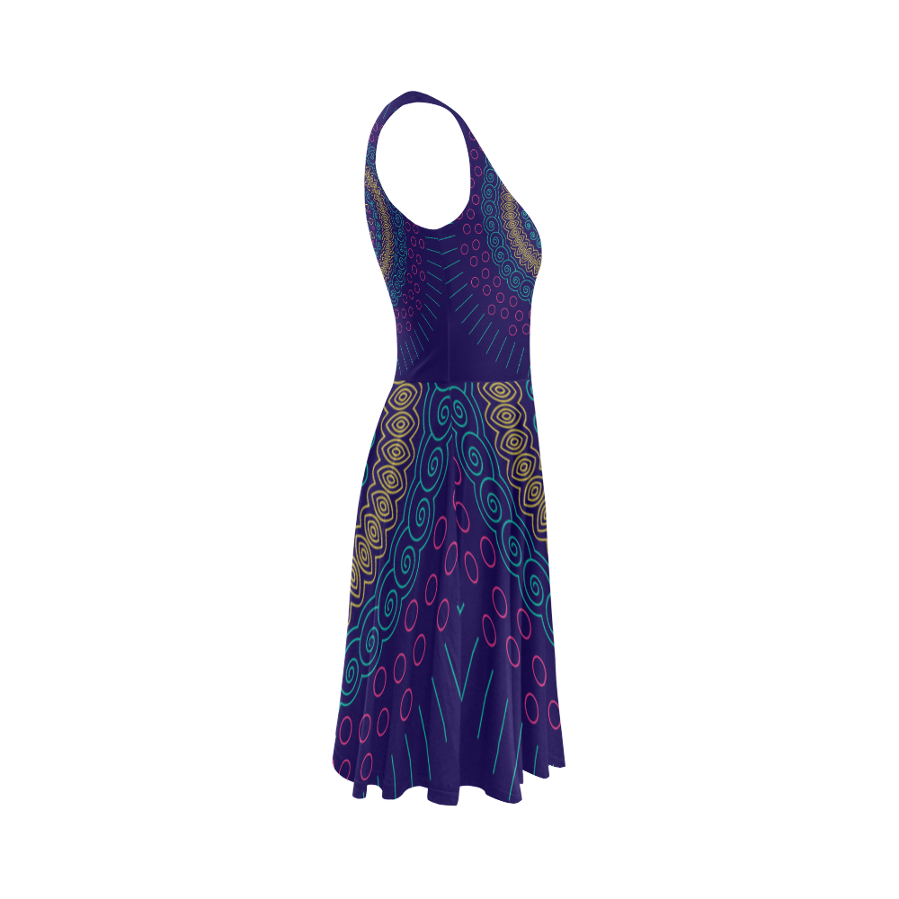 blue mandala circular Sleeveless Ice Skater Dress (D19)