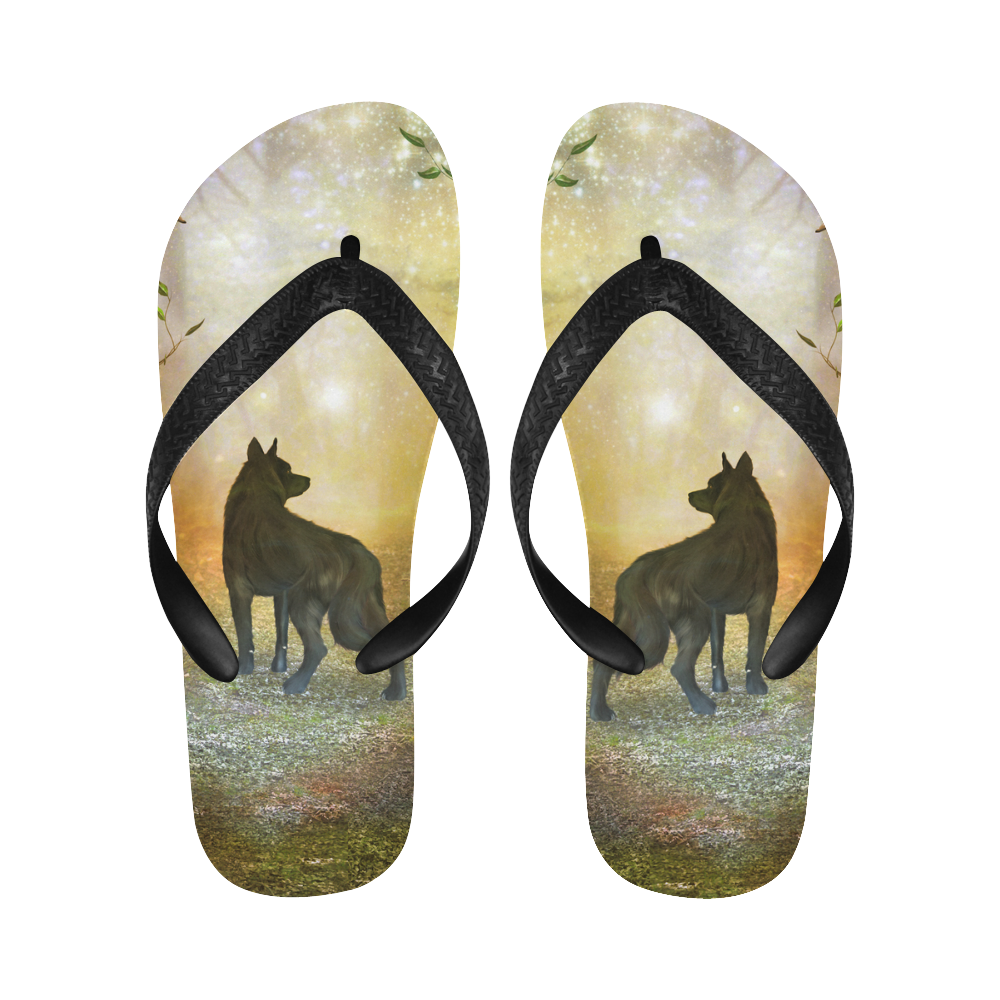 Awesome wolf in the night Flip Flops for Men/Women (Model 040)