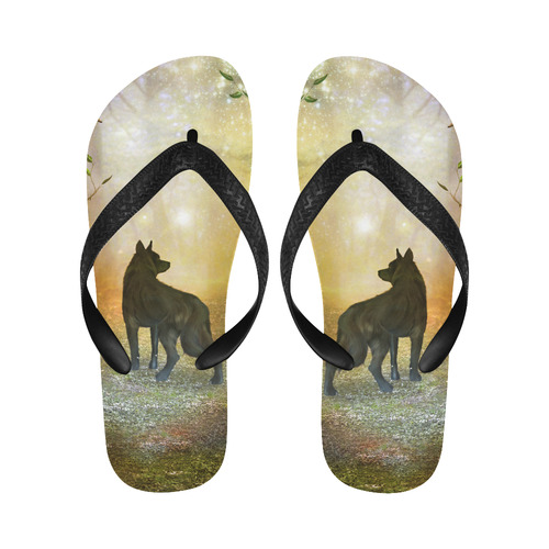 Awesome wolf in the night Flip Flops for Men/Women (Model 040)