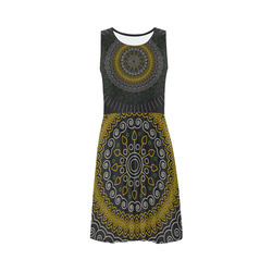 green with yellow mandala circular Sleeveless Ice Skater Dress (D19)