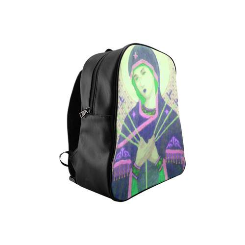 Virgin Mary Green Madonna Swords Christian School Backpack (Model 1601)(Small)
