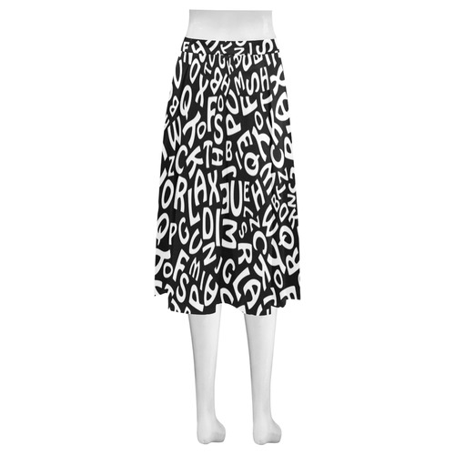 Alphabet Black and White Letters Mnemosyne Women's Crepe Skirt (Model D16)