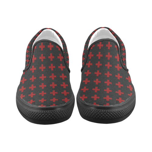 Punk Rock style Red Crosses Pattern design Women's Unusual Slip-on Canvas Shoes (Model 019)