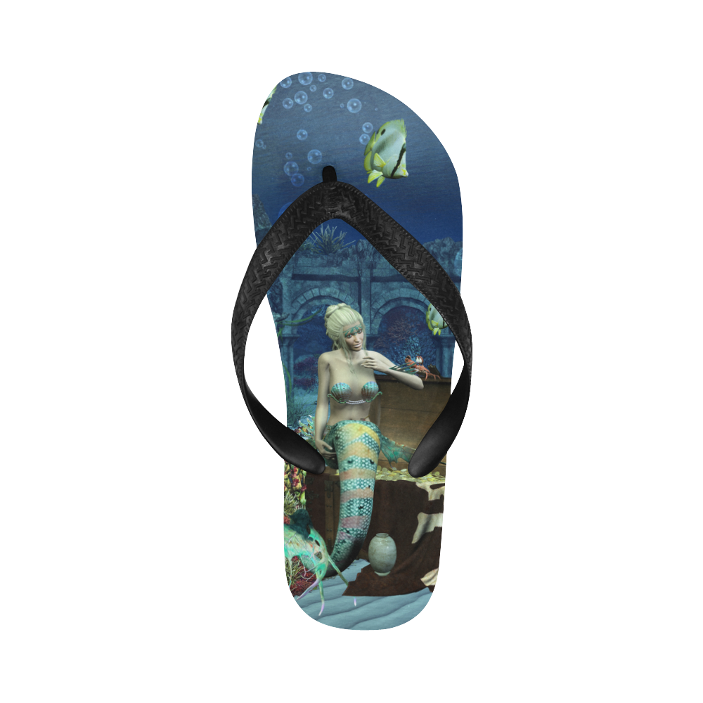 Mermaid and cute crab Flip Flops for Men/Women (Model 040)