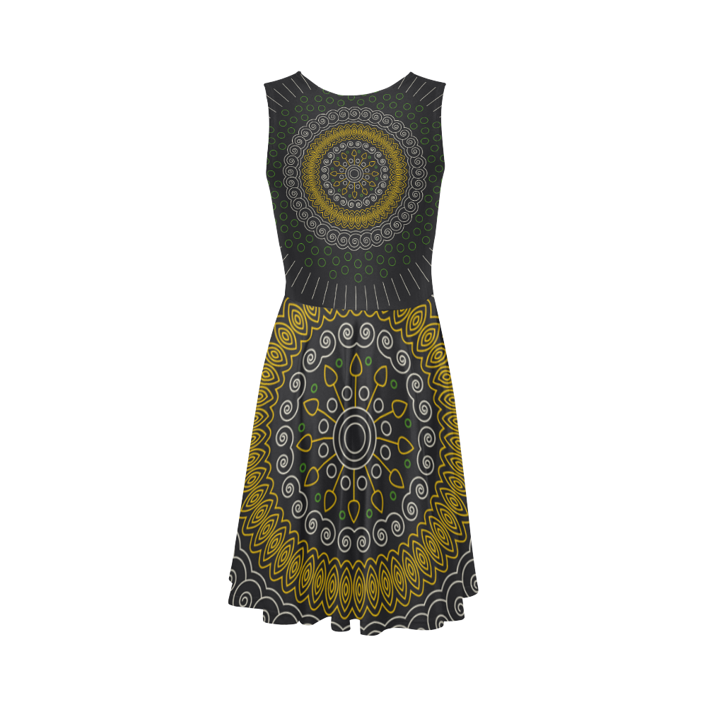 green with yellow mandala circular Sleeveless Ice Skater Dress (D19)