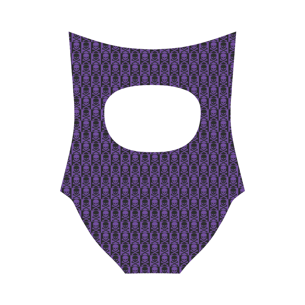 Gothic style Purple and Black Skulls Strap Swimsuit ( Model S05)