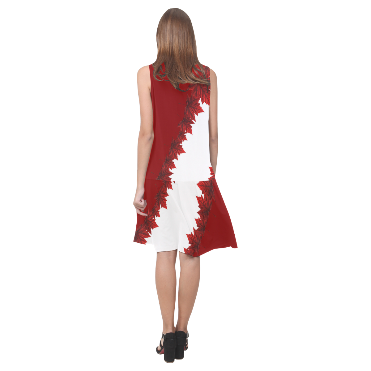 Canada Maple Leaf Dresses Canada Sundress Sleeveless Splicing Shift Dress(Model D17)