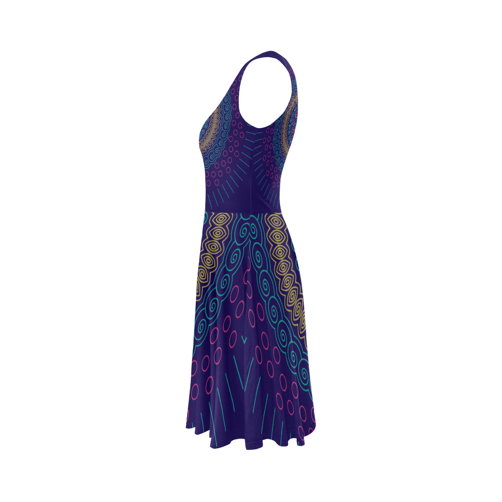 blue mandala circular Sleeveless Ice Skater Dress (D19)