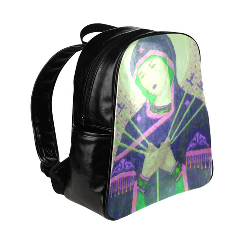 Virgin Mary Green Madonna Swords Christian Multi-Pockets Backpack (Model 1636)