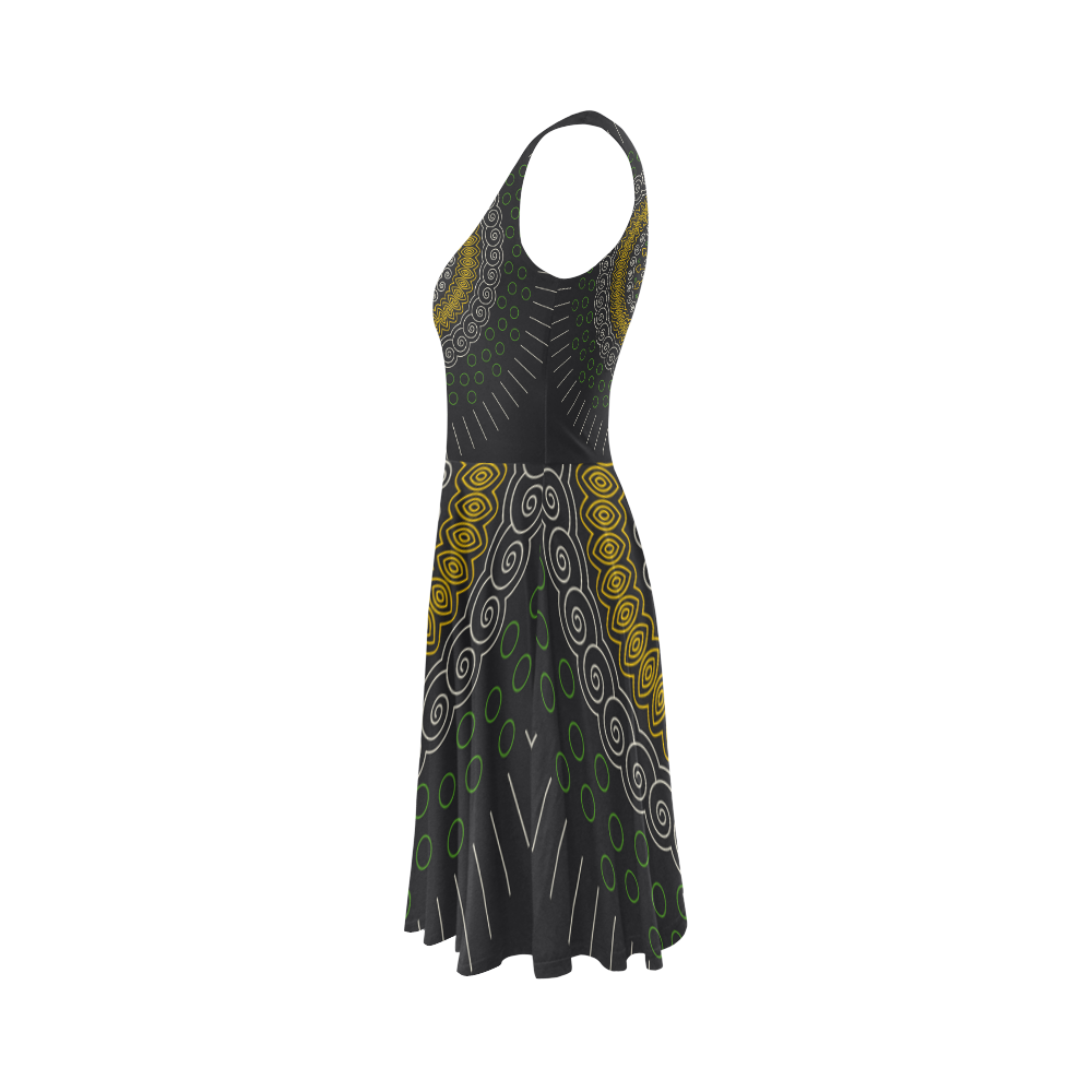 green with yellow mandala circular Sleeveless Ice Skater Dress (D19)