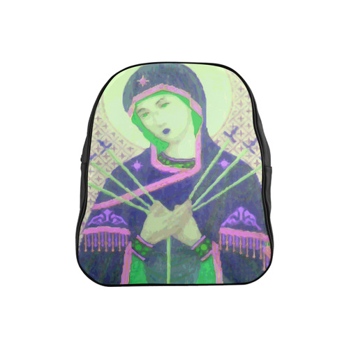 Virgin Mary Green Madonna Swords Christian School Backpack (Model 1601)(Small)