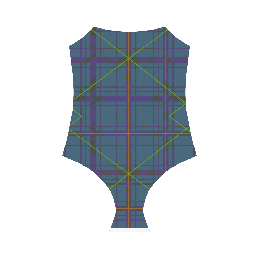 Neon plaid 80's style design Strap Swimsuit ( Model S05)