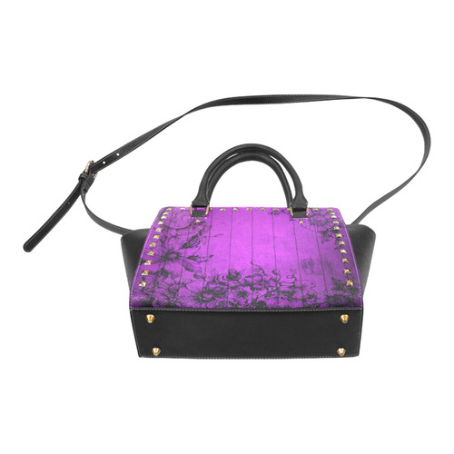 Purple Wall Flowers Rivet Shoulder Handbag (Model 1645)