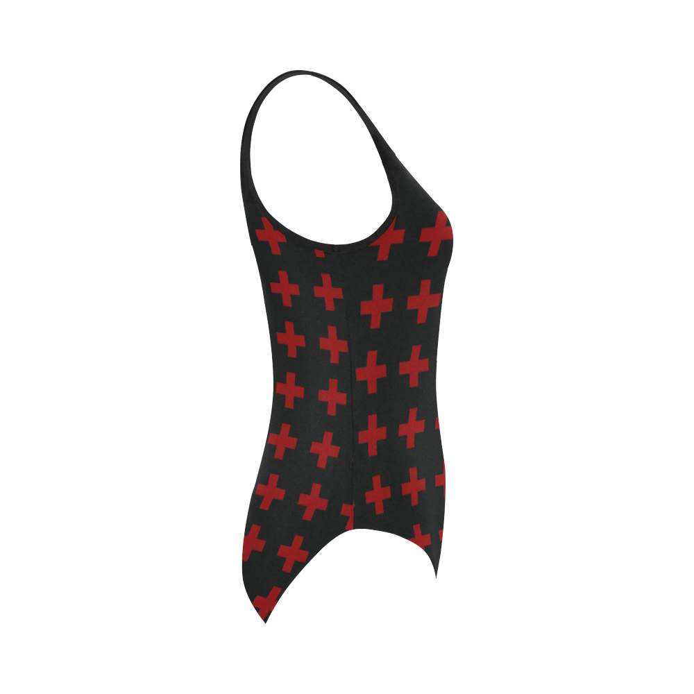 Punk Rock style Red Crosses Pattern design Rock style Vest One Piece Swimsuit (Model S04)