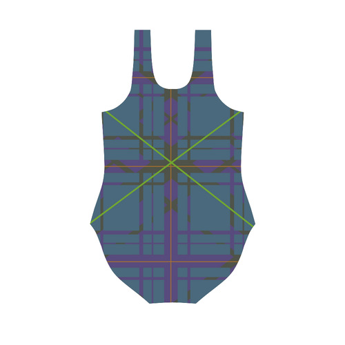 Neon plaid 80's style design Vest One Piece Swimsuit (Model S04)