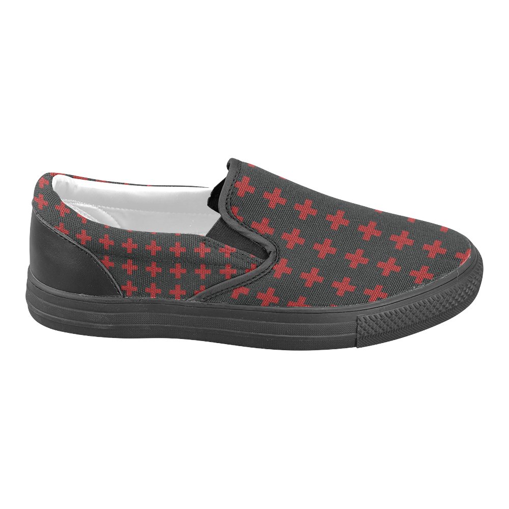 Punk Rock style Red Crosses Pattern design Women's Unusual Slip-on Canvas Shoes (Model 019)