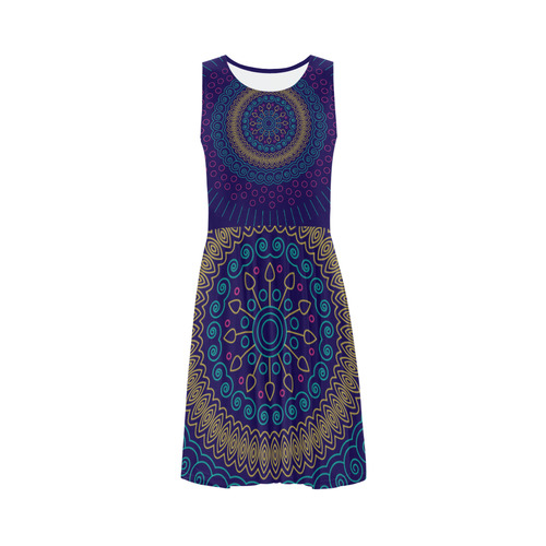 blue mandala circular Sleeveless Ice Skater Dress (D19)