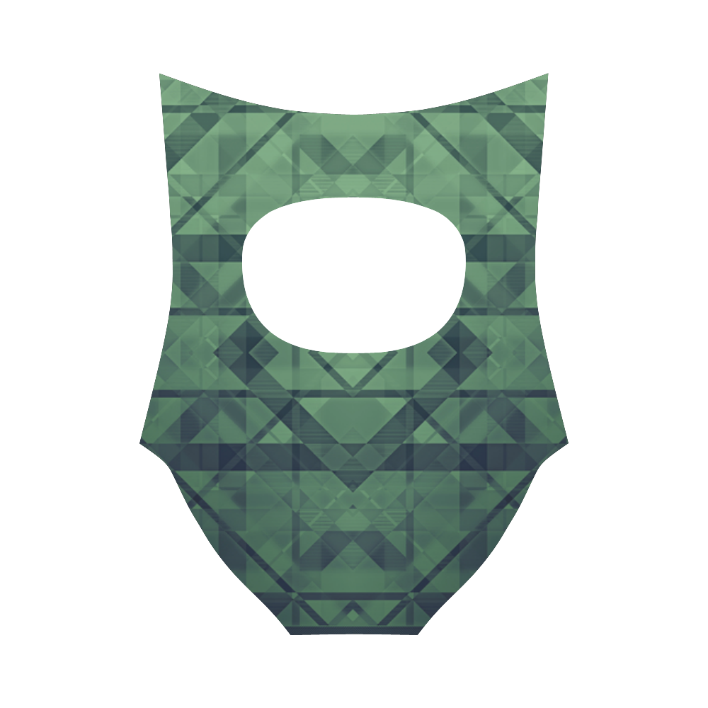 Sci-Fi Green Monster  Geometric design Strap Swimsuit ( Model S05)