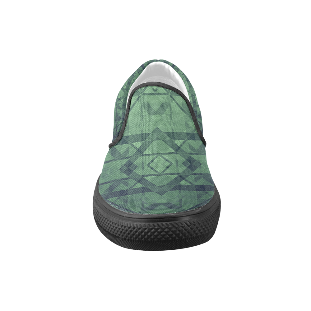 Sci-Fi Green Monster Geometric design Modern Women's Unusual Slip-on Canvas Shoes (Model 019)
