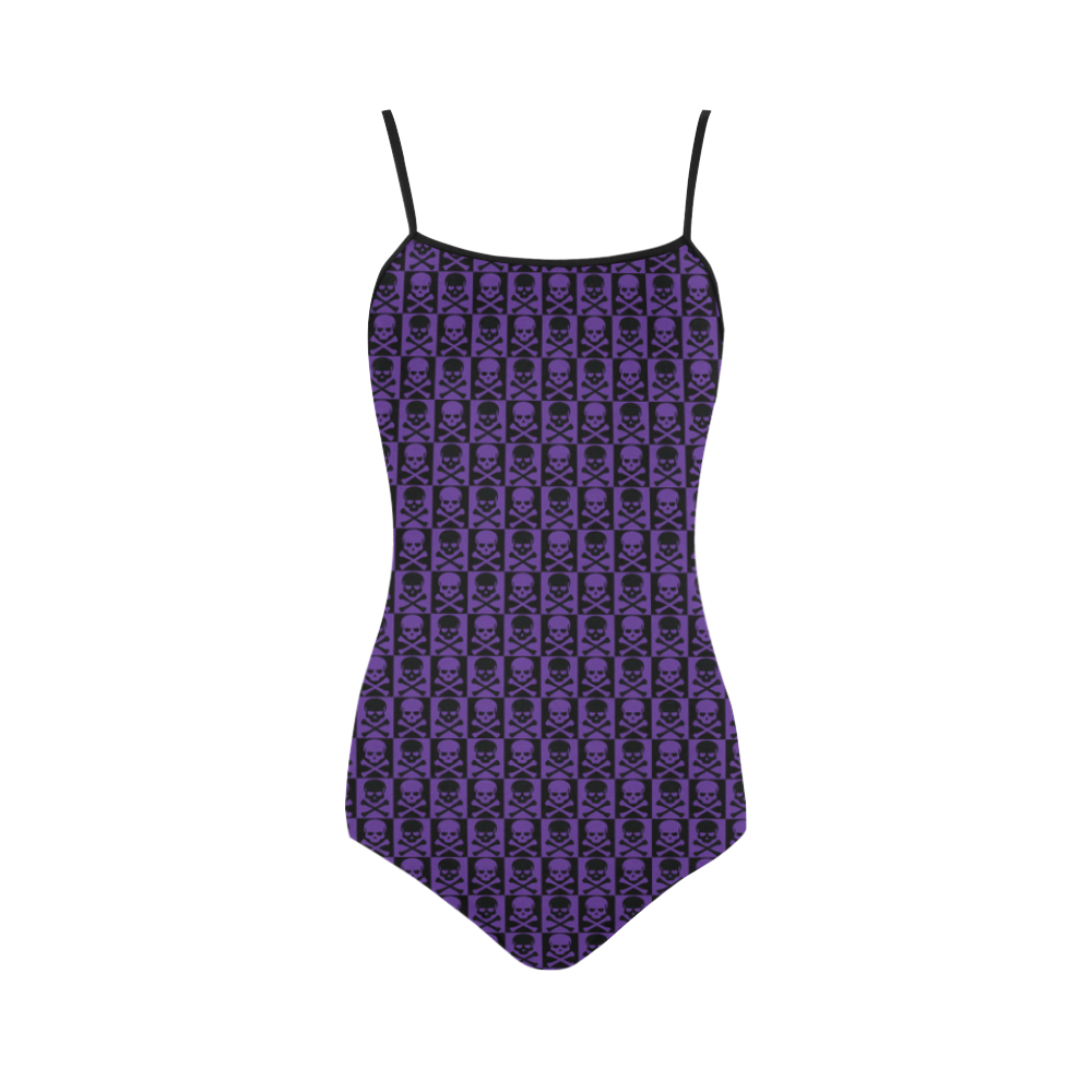 Gothic style Purple and Black Skulls Strap Swimsuit ( Model S05)
