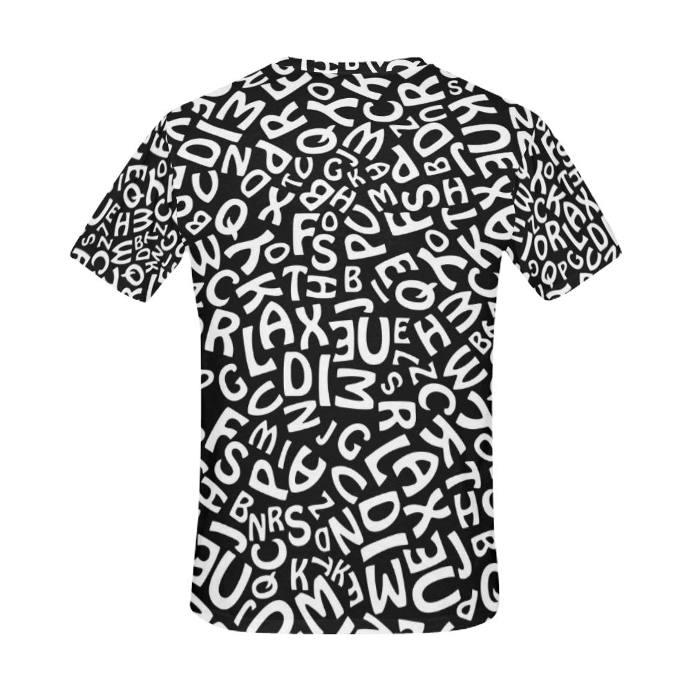 Alphabet Black and White Letters All Over Print T-Shirt for Men (USA ...