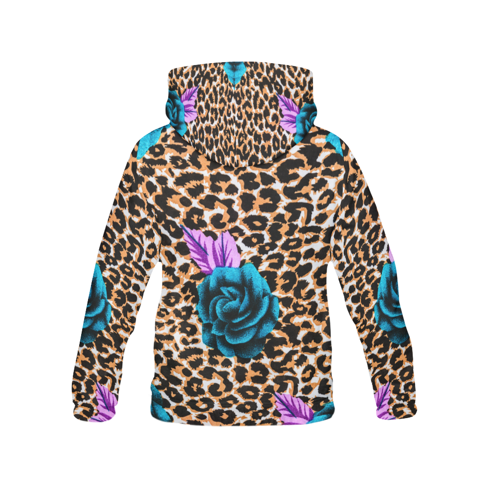 Leopard Rose All Over Print Hoodie for Women (USA Size) (Model H13)