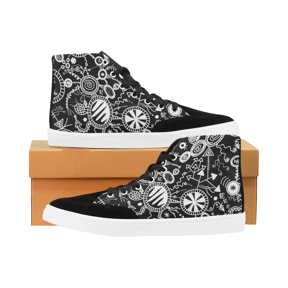 Wheels, Snakes and Worms Black and White Doodle Herdsman High Top Shoes ...