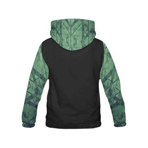 Sci-Fi Green Monster Geometric design Hood & Sleeves All Over Print Hoodie for Women (USA Size) (Model H13)