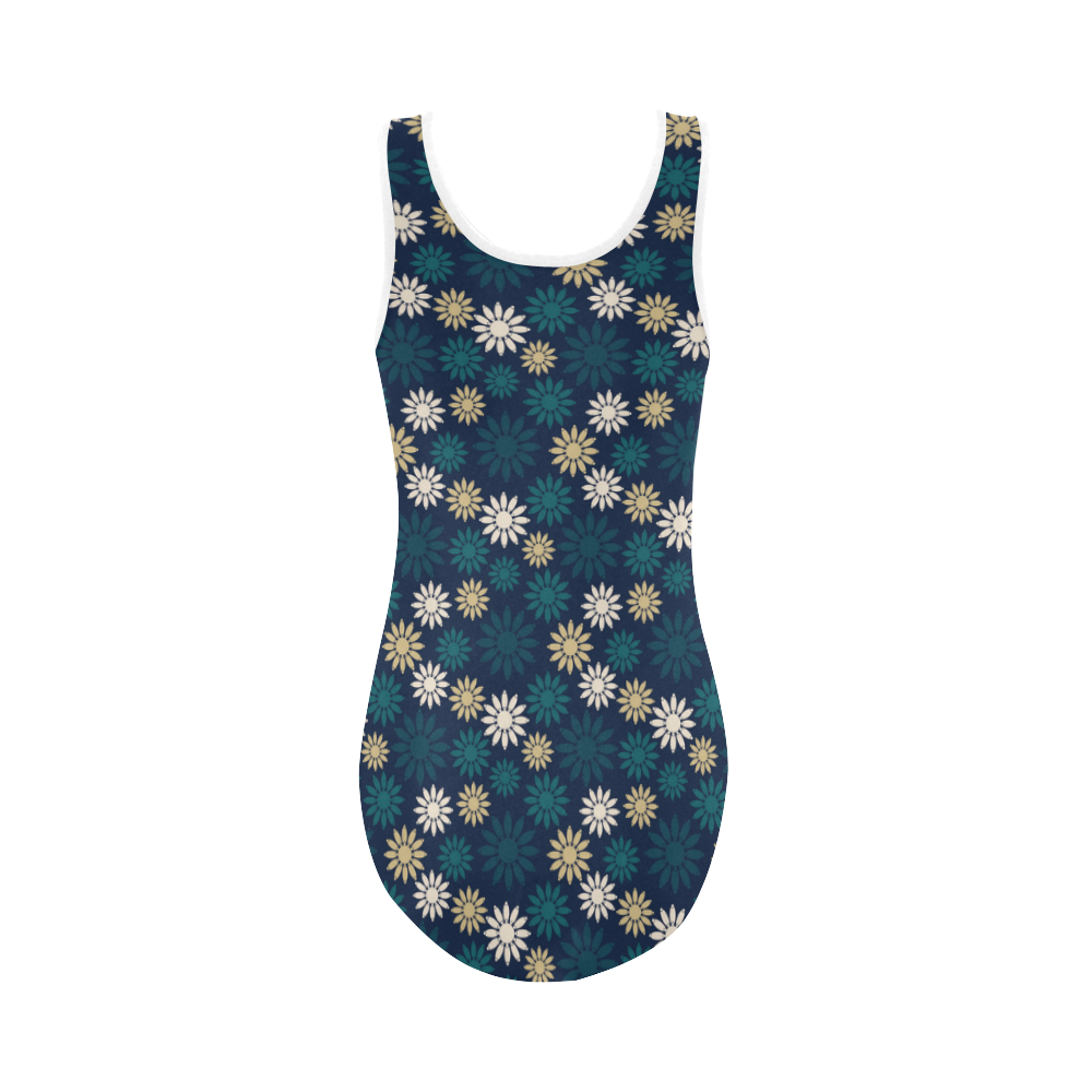 Blue Symbolic Camomiles Floral Vest One Piece Swimsuit (Model S04)