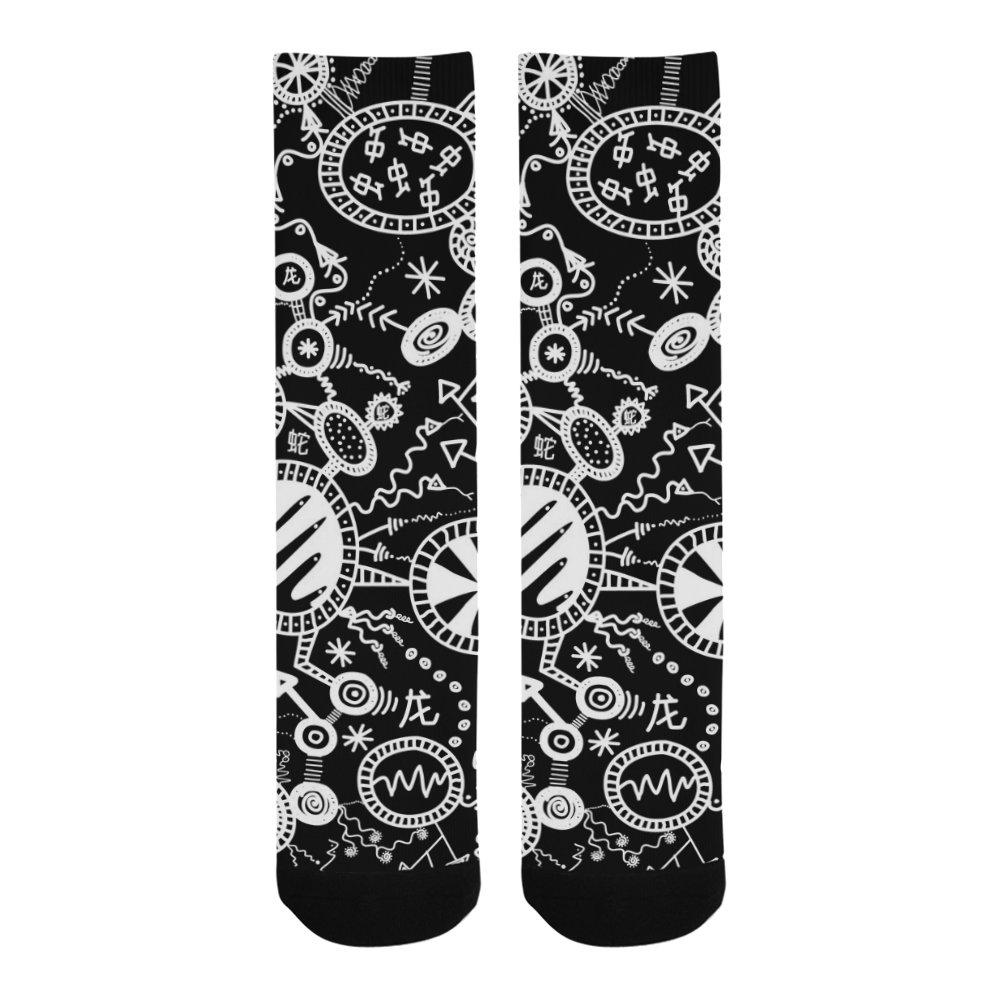 Wheels, Snakes and Worms Black and White Doodle Trouser Socks