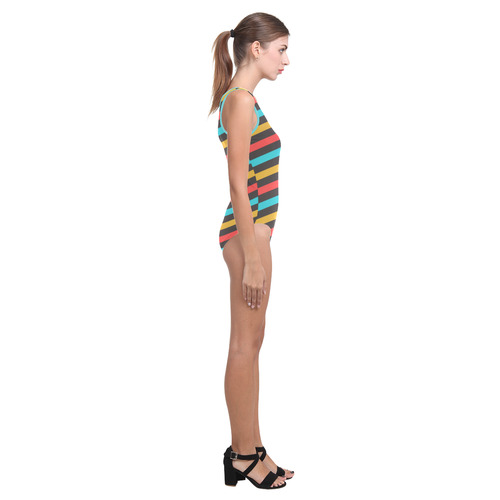 retro stripe Vest One Piece Swimsuit (Model S04)